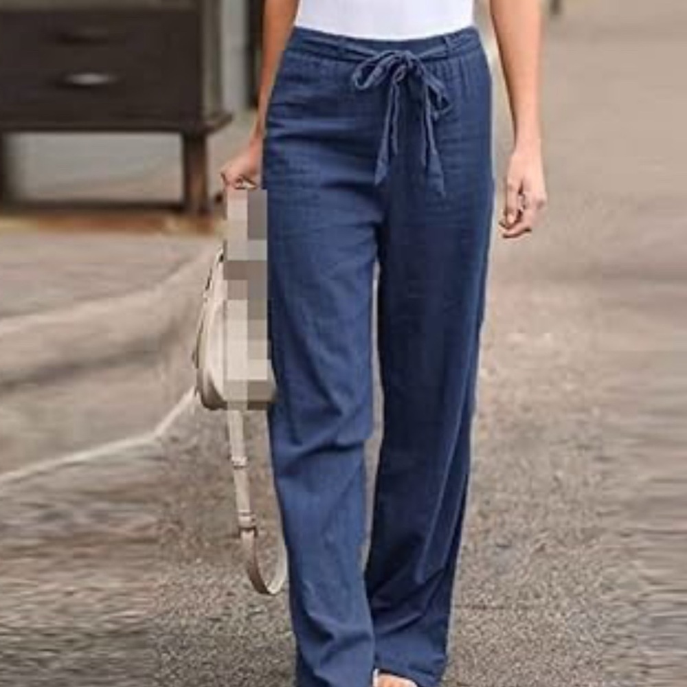 Women's Casual Linen Blue/Gray Pants